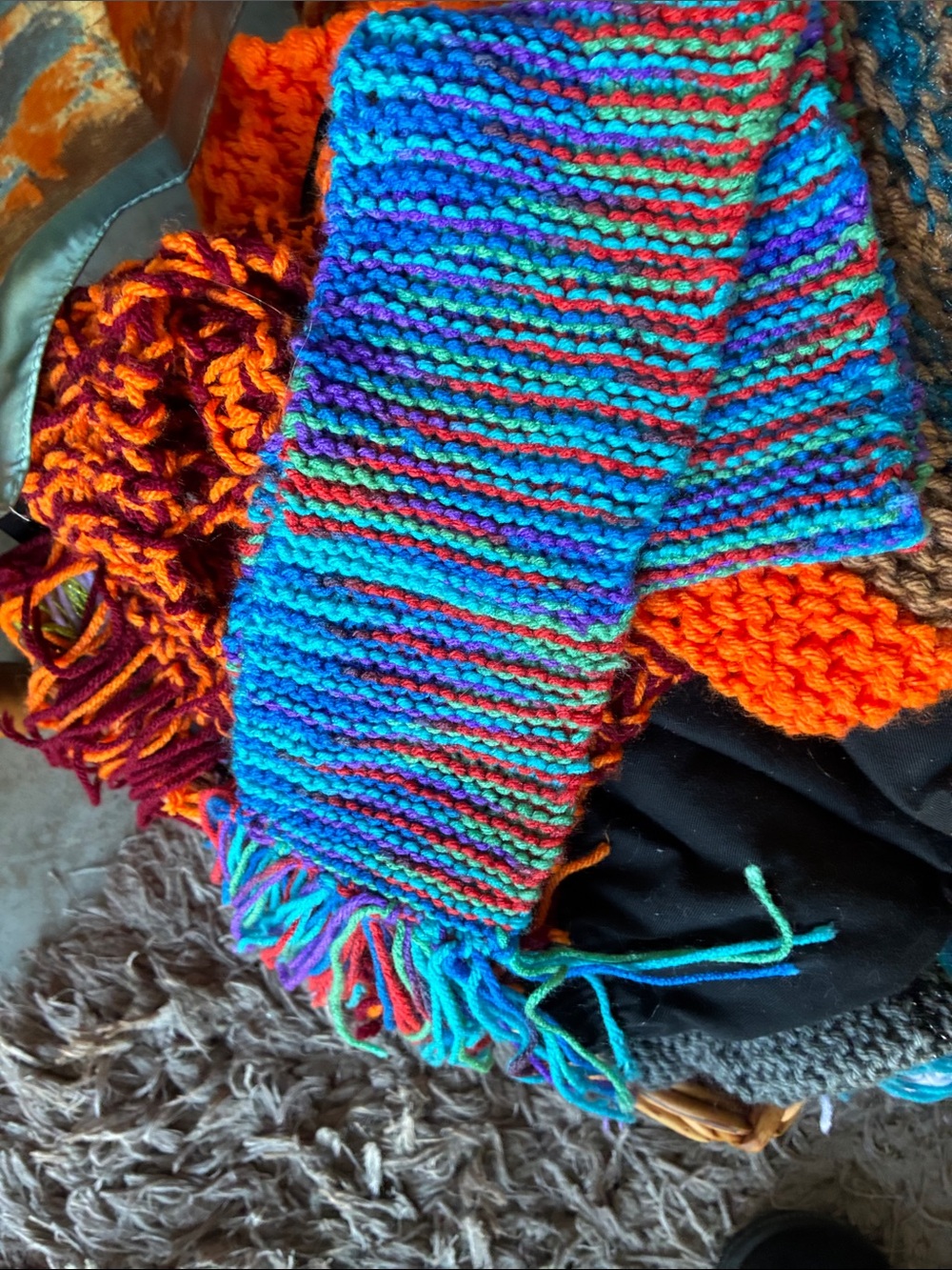 Handmade Kids Multicolor Knit Scarf - Blue & Red Accent